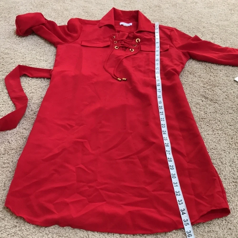 New! Calvin Klein SZ 4, red shirt lace up dress . - Picture 7 of 9